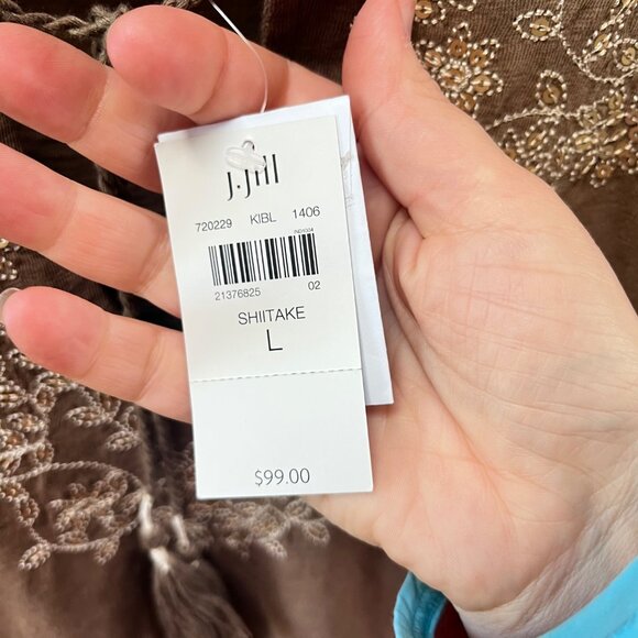 NEW J.Jill Shitake Brown Embroidered Sequined Cotton Dress L - Picture 4 of 6